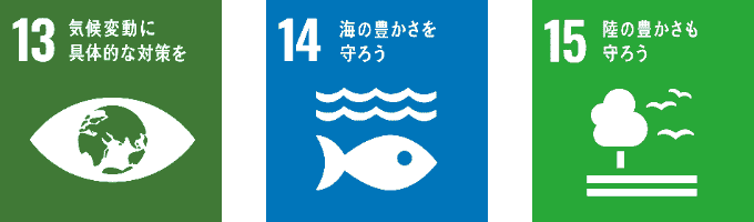 13 気候変動に具体的な対策を 14 海の豊かさを守ろう 15 陸の豊かさも守ろう